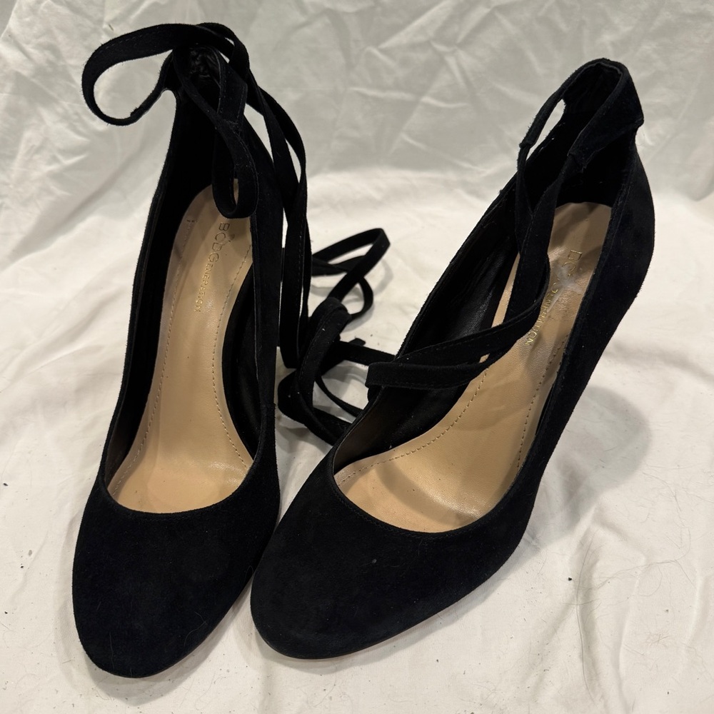 BCBGeneration black suede lace up heels